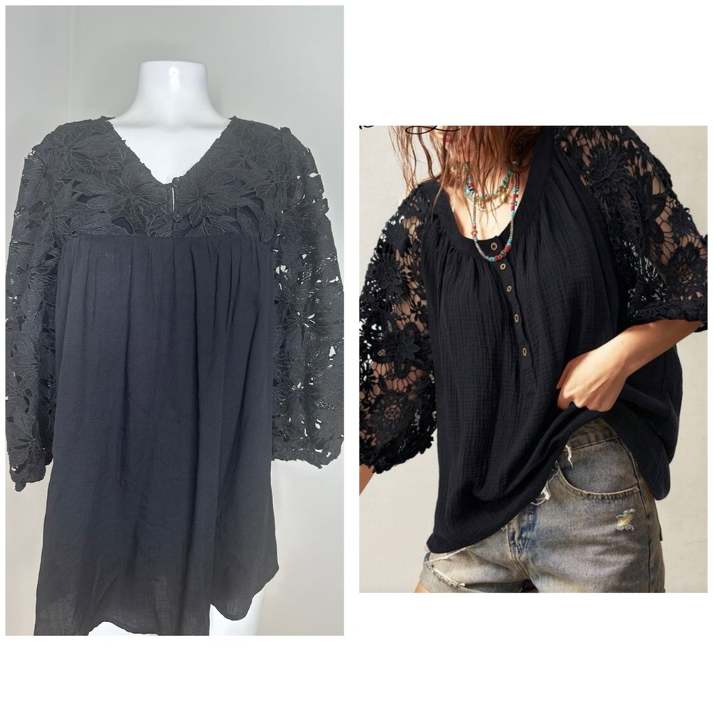 DAVID & DANI BLACK LACE TOP W BALOON SLEEVE  -M - PRELOVED